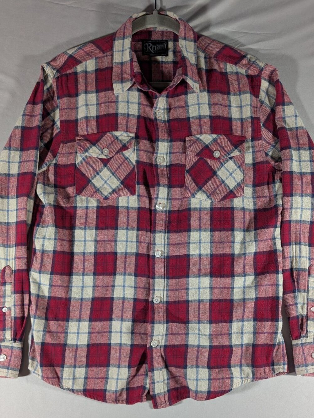 Retrofit Plaid Flannel Shirt Red Blue Great for Holidays